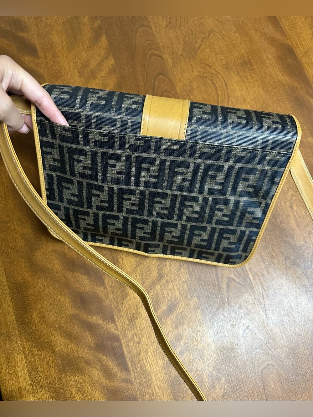 Vintage Fendi Leather Zucca Canvas Crossbody Bag W/ Dust Bag - Picture 4 of 16